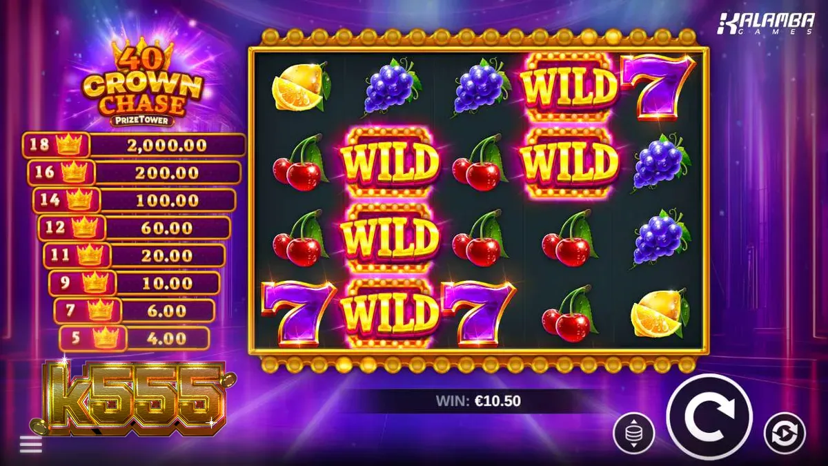 40 Crown Chase PrizeTower سلاٹ گیم کا شاہی تھیم والا انٹرفیس